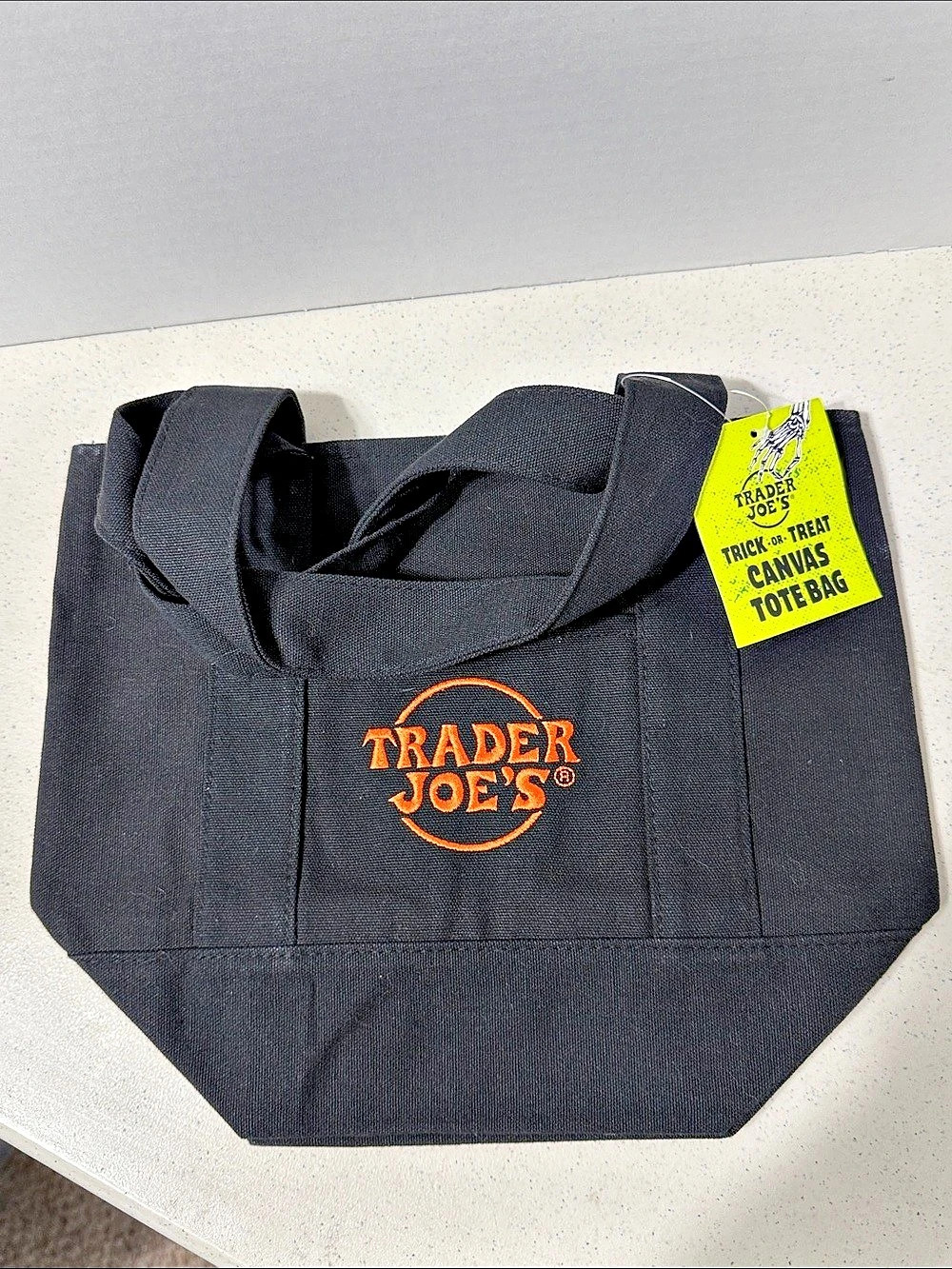 Trader Joe's Trick-Or-Treat Mini Canvas Tote Bag Black NWT